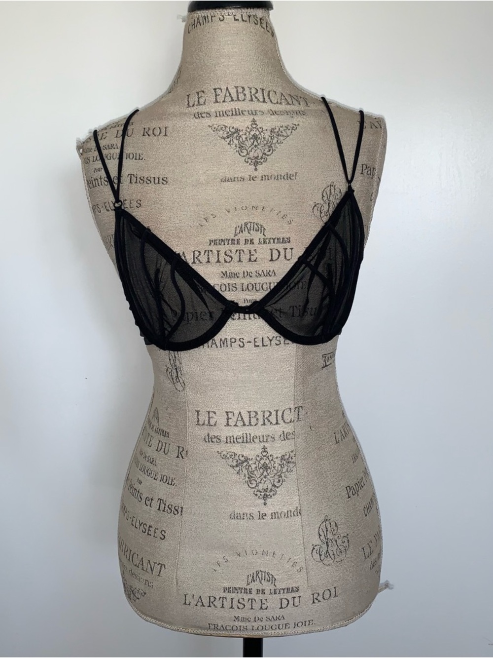 Black Sheer Mesh Underwired Balconette Bra with Adjustable Straps